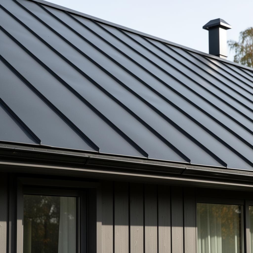 Bandfalsad plåt på modern villa